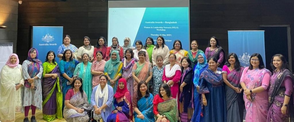 Image of the members of the Women in Leadership Network Bangladesh chapter pictured with Australia Awards staff members in Bangladesh. 