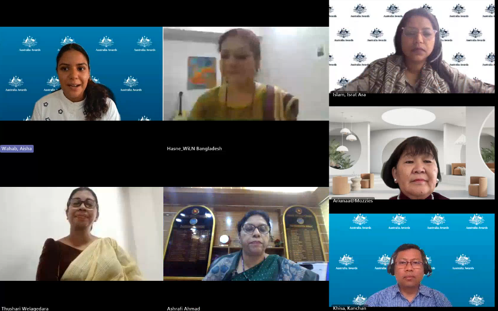 Alumna Hasne Begum (top row, middle), addressing the alumnae during the session.