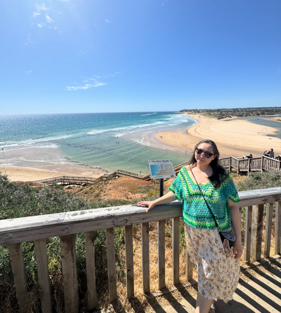 Tuvshe enjoying the sunny Adelaide beaches during her time in Australia. 