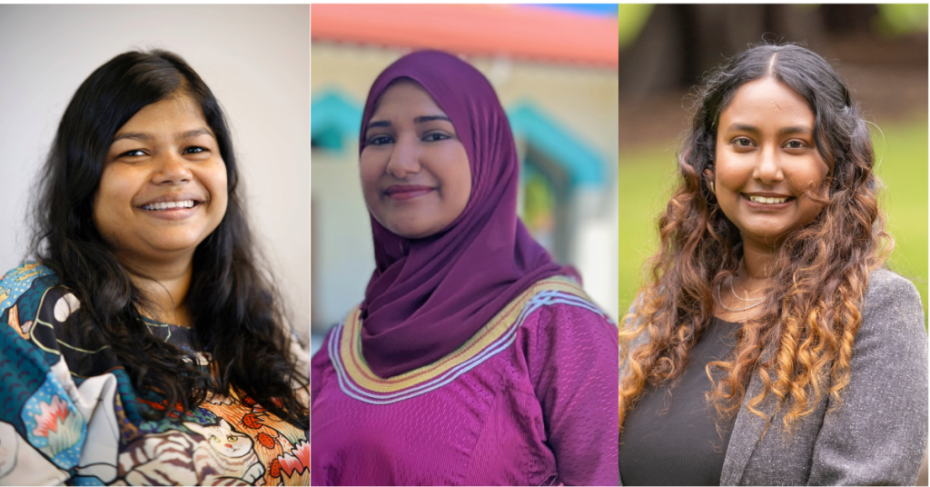 Maldivian alumnae (Left to right) Hamna, Ayesha, and Yumnu, who facilitated the breakout sessions.