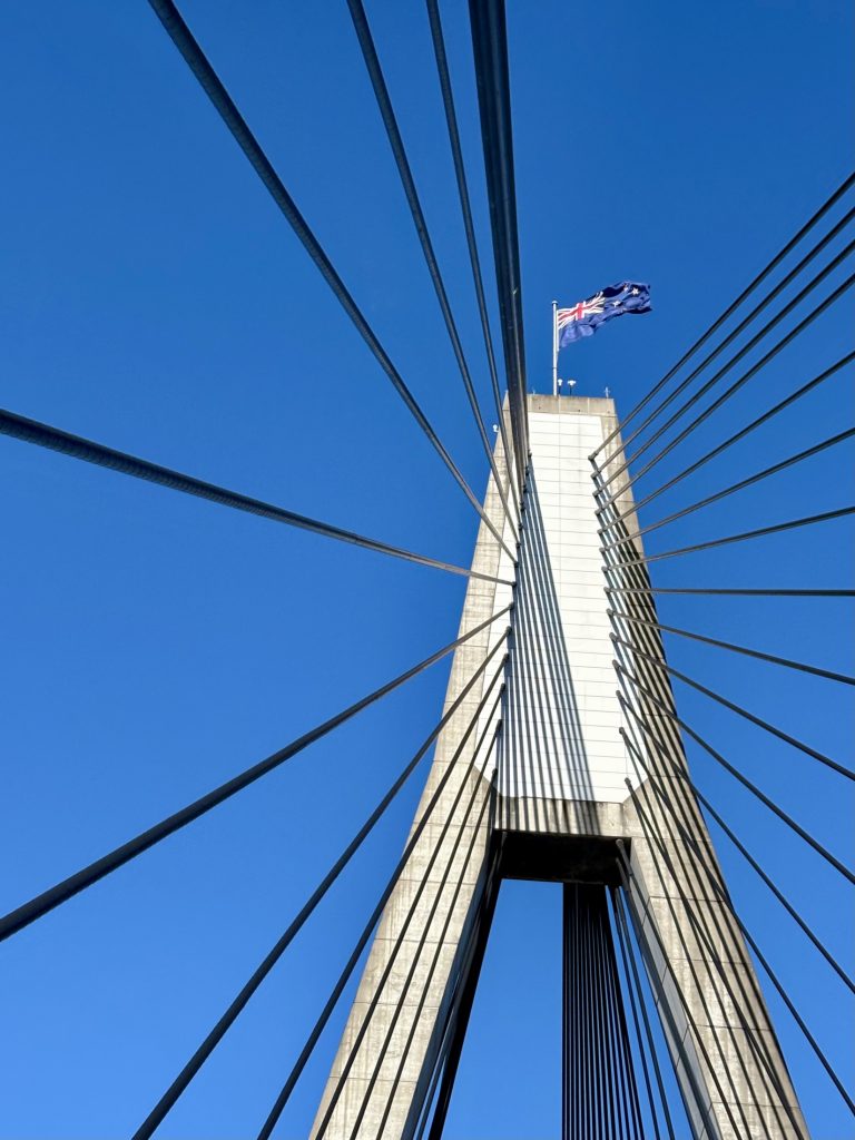 The workshop facilitator praised Mongolian scholar Solongo Erdenebat’s use of leading lines to the Australian flag in this photo of Sydney’s Anzac Bridge. 