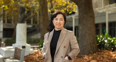 Mongolian Australia Awards alumna standing on a university campus
