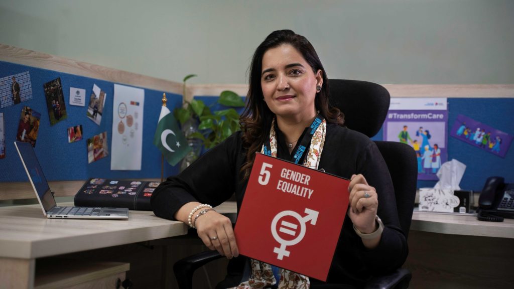 Zarqa photographed at her workplace.
