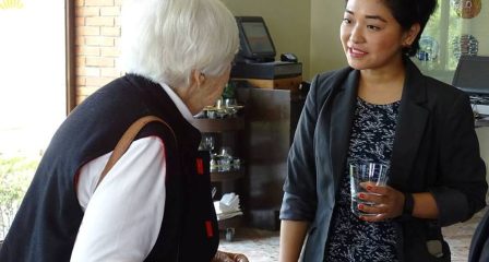 Samridhi Rana Thapa speaking with disability-rights advocate Olga Murray