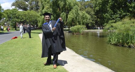 Australia Awards alumnus Sudarshan Neupane in graduation attire
