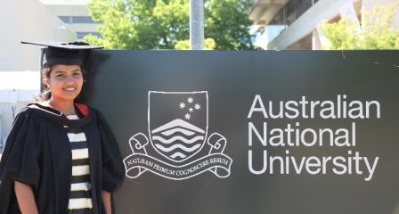 Khushbu Agrawal outside a university student centre