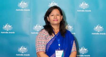 Portrait of Professor Kushum Shakya at an Australia Awards event