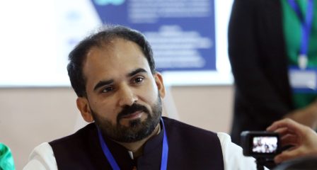 Hafiz Qaisar Yasin speaks during an interview about climate resilience in Pakistan